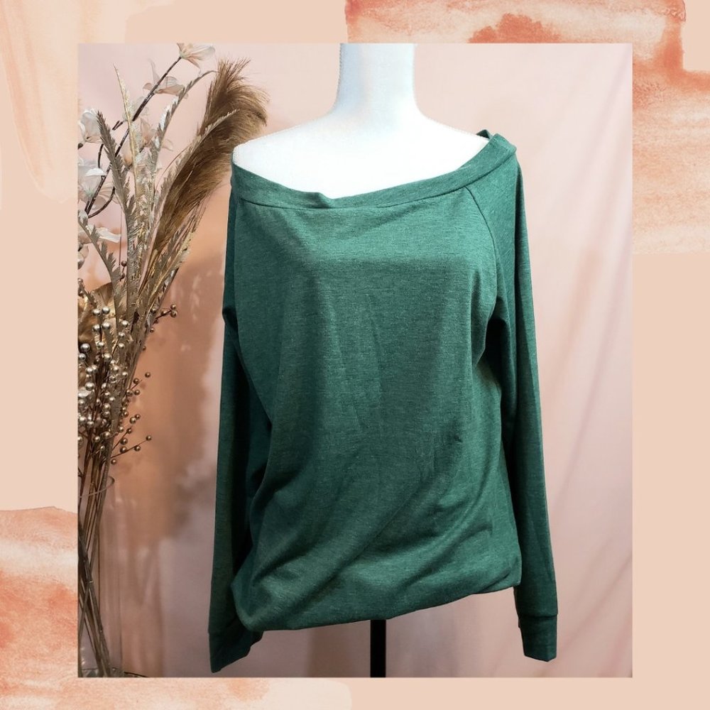 Basic Cold Shoulder Long Sleeve Top (Green)